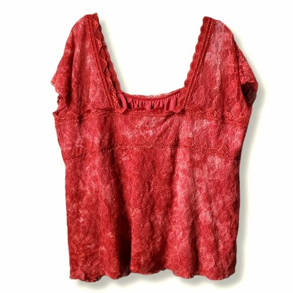 90s Y2K Venezia Lane Bryant Red Lace Babydoll Milkmaid Top 18 Whimsy Feminine - Picture 4 of 8